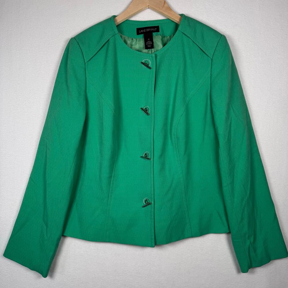 Lane Bryant Jacket Blazer Green Toggles Tailored Elegant size 16 Career Preppy